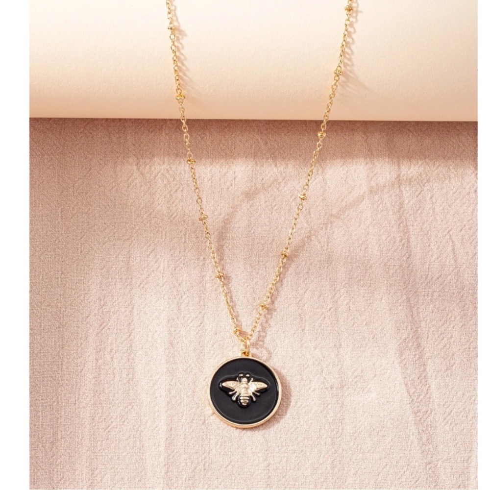 Gold Tone Bee Pendant Dainty Necklace - Picture 2 of 4